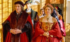 Mark Rylance as Thomas Cromwell and Kate Phillips as Jane Seymour in Wolf Hall: The Mirror And The Light.<br>