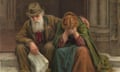 Painting by Louisa Starr Canziani (1845 - 1909) depicting an elderly man comforting a crying young woman after seemingly having read a devastating report in a newspaper about an overseas battle (possibly something Boer War-related?). He is wearing a patriotic ribbon. It is titled after lines from The Battle of Blenheim of After Blenheim, a poem by Robert Southey written in 1796, 'But things like that, you know, must be after a famous victory.'<br>2C876DK Painting by Louisa Starr Canziani (1845 - 1909) depicting an elderly man comforting a crying young woman after seemingly having read a devastating report in a newspaper about an overseas battle (possibly something Boer War-related?). He is wearing a patriotic ribbon. It is titled after lines from The Battle of Blenheim of After Blenheim, a poem by Robert Southey written in 1796, 'But things like that, you know, must be after a famous victory.'