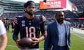 Caleb Williams walks off the field after winning on his NFL debut