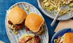 Georgina Hayden's sausage baps with mustardy apple slaw.