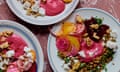 Ravinder Bhogal’s beetroot bowl with roast beets hummus, spelt and walnuts.