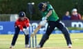 Ireland’s Orla Prendergast in action at the women’s T20 one-day international at Clontarf cricket club in Dublin.