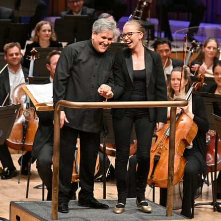 Organist Anna Lapwood with Pappano in the Barbican Hall.