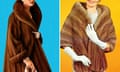 Composite image of vintage illustrations of two women wearing fur coats