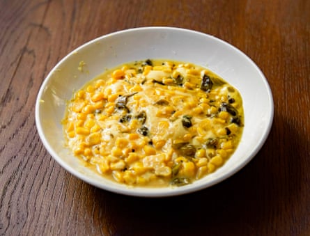 ‘Buttery, truffley’ tender sweetcorn with black truffle, at Ibai, London.