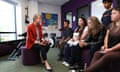 Labour politician and Home Secretary Yvette Cooper meets and discusses topics with young people at Onside in Manchester