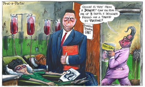 Martin Rowson on donations to Labour – cartoon, panel 1