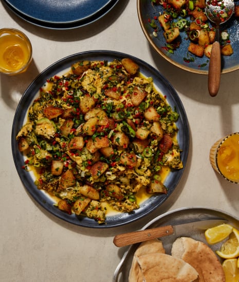 Yotam Ottolenghi's olive oil courgettes and eggs with potatoes.