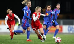 Brann’s Justine Kielland runs with the ball during the Women's Champions League group match against Lyon