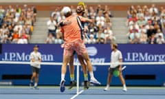 Australia’s Jordan Thompson and Max Purcell celebrate defeating German pair Kevin Krawietz and Tim Puetz in the men’s doubles final at the US Open