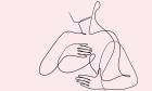 A line drawing of a woman checking her breasts