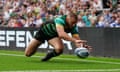 Ollie Sleightholme scores for Northampton against Bath in the Premiership final in June