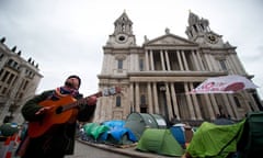 An Occupy London activist outside the protest camp at St Paul's Cathedral