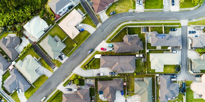 Aerial view of a residential neighborhood