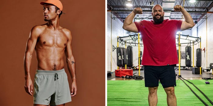 two men wearing workout clothes side by side