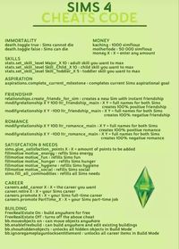 all the sims 4 cheating codes