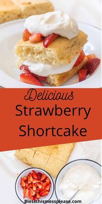 My favorite strawberry shortcake recipe made with a super simple homemade cake, sweetened strawberries, and whipped cream! AMAZING! #strawberryshortcake #recipe #dessert