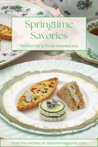 A delectable trio of savories, including our White Cheddar–Broccoli Quiches, Tarragon-Cucumber Canapés, and Honey Mustard–Chicken Salad Tea Sandwiches, would be most welcome at a springtide afternoon tea. We recommend serving these tasty bites with Boulder Tea Company's "Meizhan Green Bud Early Spring." Find the recipes by clicking the link in our bio, or visiting https://teatimemagazine.com/floral-affair/5/.   China courtesy of Replacements Ltd.