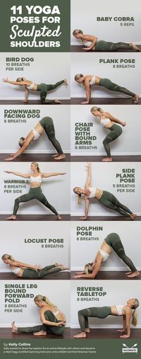 11 Yoga Poses for Sculpted Shoulders: Use these simple yoga poses to strengthen, sculpt, and tone your shoulders. #yoga #yogaposes #fitness