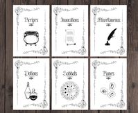 Grimoire Divider Pages for your Book of Shadows. Curate your Grimoire with this set of 22 cover and title printable pages. Beautiful witchy inserts with a witchcraft theme. These BOS Pages are in PDF format for you to print at home. Organise your grimoire or Book of Shadows with these witchy divider pages. Black and white printable pages have an ink saver design for easy printing. Your grimoire divider pages come in 2 sizes: A4 or US Letter. An excellent addition to a digital grimoire for the be