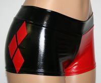 Harley Quinn Cosplay / Costume. Stretch Vinyl Mid-Rise Booty Shorts for: Roller Derby, New 52, Arkham Asylum, Arkham City, Joker, Batman