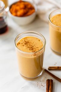 Made with Greek yogurt, pumpkin puree, and pumpkin pie spice, this Pumpkin Smoothie tastes just like a slice of pumpkin pie. A quick and easy fall breakfast and a great way to use up leftover pumpkin puree!