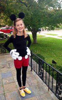 Mickey Mouse Halloween costume for tween girl :)  Ears and gloves bought from…