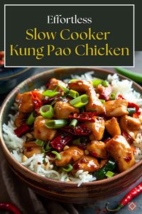 Enjoy an effortless dinner with this slow cooker Kung Pao Chicken recipe. Perfect for busy weekdays, this Szechuan dish offers a blend of spicy, savory, and sweet flavors. Save this pin to your slow cooker recipes board and click to get the full recipe. Come home to a delicious, ready-to-eat meal every time!