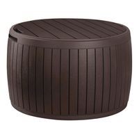 Add some style and convenience to your outdoor living space with the Keter Circa 3-in-1 Patio Deck Storage Box. Keter Circa Round Deck Box gives you a beautiful natural wood grain look with a unique circular design that blends in with any outdoor décor and provides you with storage, additional patio seating, and an extra serving place. If you have a small yard, you won't want it cluttered with large outdoor storage boxes that take up most of your space. That’s why you want the Circa Deck Box. Ba