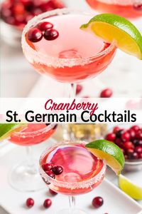 Only 4 ingredients are needed for this delicious, Cranberry St. Germain cocktail recipe! It's beautiful, festive, and perfect for Thanksgiving, Christmas, holiday parties, or just because. Fresh and so easy to make! Mix up one or make a cocktail pitcher for a crowd! #cocktail #punch #easyrecipe #cranberry #vodka #partyidea #holidaydrinks #christmasdrinks #wellplated