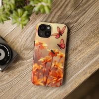 Floral Phone Case, Bright Orange Flowers & Butterflies Phone Case, Nature Phone Case, Magical Dreamy Fruits Snap Phone Case for Nature Lover by EbrinaDesigns on Etsy