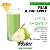 This #OsterBlending Pear Pineapple #GreenSmoothie is sweet but packed with greens!