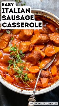 You're going to love this easy, 1-pot Italian Sausage Casserole. It's full of herbs and vegetables and oven baked to perfection in a Dutch oven. Ready in just 40 minutes.