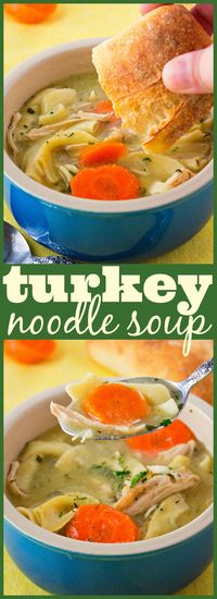 A super easy turkey noodle soup to warm you up on cold nights. And the perfect way to use turkey leftovers!