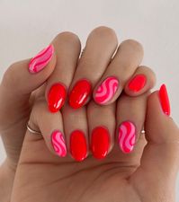 swirly pink & red 🩷❤️🩷❤️ @cmp_beautysupplies gel polishes used: 🩷one more pink ❤️tainted love - - - - - - #nails #nailart #manicure #beauty #gelpolish #summernails #nailinspo #smallbusiness #salon #naildesign #pink