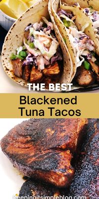 With delicious blackened tuna and a creamy cumin and lime slaw, these blackened fish tacos are loaded with flavor. They are easy to make and so delicious!