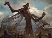 The Locust God is one of the three gods who were captured and distorted by Nicol Bolas to serve his interests during the Hour of Revelation. The original functions and appearances and even the names of these gods have been lost.