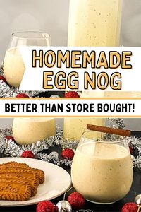 This homemade egg nog is easier than you think and better than store-bought! It's thick, rich, and creamy. Trust me, you'll want to make this one! This easy eggnog recipe is nonalcoholic but gives instructions so that you can make your homemade eggnog with alcohol. You can use rum, brandy, or even bourbon to spike your eggnog. homemade eggnog recipe easy | homemade eggnog spiked | spiked eggnog recipe homemade easy | eggnog recipe homemade non alcoholic