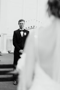 Groom cries as he sees bride walk down the aisle