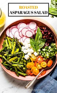 A delicious Asparagus Salad drizzled with lemon vinaigrette and flavored with feta and tomatoes. Perfect as a side dish or a light lunch.