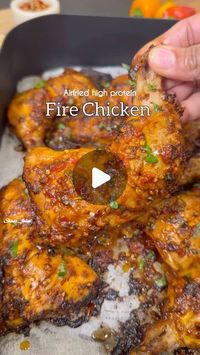 Fathima Yusuf (Shadiya) on Instagram: "Don’t miss out ! Air fried Fire Chicken A super high protein 25 mins recipe with only few ingredients & perfect when you crave to have some deliciously spicy chicken, but healthy.. this recipe ticks many boxes and trust me this recipe is a keeper.. LIKE, SAVE, SHARE the reel & FOLLOW @shadi_faleel for more easy recipes. You’ll only need: 6 Whole Chicken legs (250g to 300g each) 1 tsp Salt (slightly more if you want the salt content to be on point) 1 tsp Cumin powder 1 tbsp Chilli flakes 1 tbsp Chilli powder 1/3 cup Vinegar 1/3 cup Soy sauce 1 to 2 tbsp Oil 1 tbsp Mayo Juice of 1/2 a Lemon 2 tbsp tbsp Chopped garlic 1 to 2 tbsp tbsp Chopped red chillies ( 1 whole 🌶️ ) 2 tbsp Chopped coriander 🌿 Follow @shadi_faleel Share & Save the reel. P.S