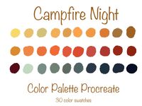 "30 Colors, 1 pallet Digital Procreate  *You will not receive a physical copy only digital download. No physical copy will be shipped. * What you will receive: 30 color swatches in one pallet titled \"Campfire Night\"  These colors are individually chosen by me :) After purchase you'll download the file. WHATS INCLUDED 1 ( .swatches) file compatible with the Procreate App Titled \"Campfire Night\"   How this works:  Etsy will send you a confirmation email where you can download these files immed