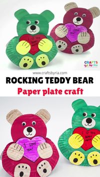 Here is a cute rocking paper plate teddy bear craft to make with kids for Mother's day , Father's Day or Valentine's Day. Comes with a printable template and is perfect to do with preschoolers, kindergarteners and elementary school kids. #craftsbyria