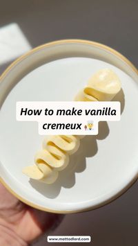 How to make Vanilla Cremeux - learn how to make vanilla cremeux from scratch with this easy recipe and video. This is like a stabilised vanilla custard recipe, perfect for piping as a filling into eclairs or a mille-feuille. Try this easy homemade cremeux recipe as a great alternative to chocolate cremeux.