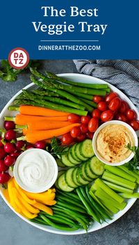 This homemade veggie tray is an assortment of colorful vegetables paired with a variety of flavorful dips.