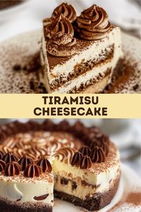 Experience the best of both worlds with this tiramisu cheesecake. Creamy coffee-flavored cheesecake atop a chocolate cookie crust; layered with coffee-soaked ladyfingers. An indulgent treat for coffee and cheesecake enthusiasts.