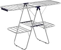 Amazon.com: SONGMICS Clothes Drying Rack, Foldable 2-Level Laundry Drying Rack, Free-Standing Large Drying Rack, with Height-Adjustable Wings, 33 Drying Rails, Sock Clips, for Clothes, Sheets, Blue ULLR53BU : Home & Kitchen