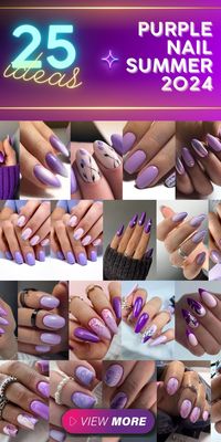 Get creative with purple nail summer 2024 designs! Whether you're into light pastels or bold neons, there's a design to suit your style. Picture yourself on a sunny day with almond-shaped nails adorned in cute floral art or go for a more sophisticated look with monochromatic shades of violet. Embrace your inner artist with fun and playful designs or keep it chic with simple gel polish.