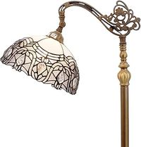 WERFACTORY Tiffany Floor Lamp White Crystal Bent Stained Glass Arched Lamp 12X18X64 Inches Gooseneck Adjustable Corner Standing Reading Light Decor Bedroom Living Room S508W Series