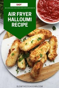 Get the most crispy and delicious fried halloumi fries without any oil in your air fryer. Simple and easy to make, this cheesy appetizer is ready to serve in minutes.